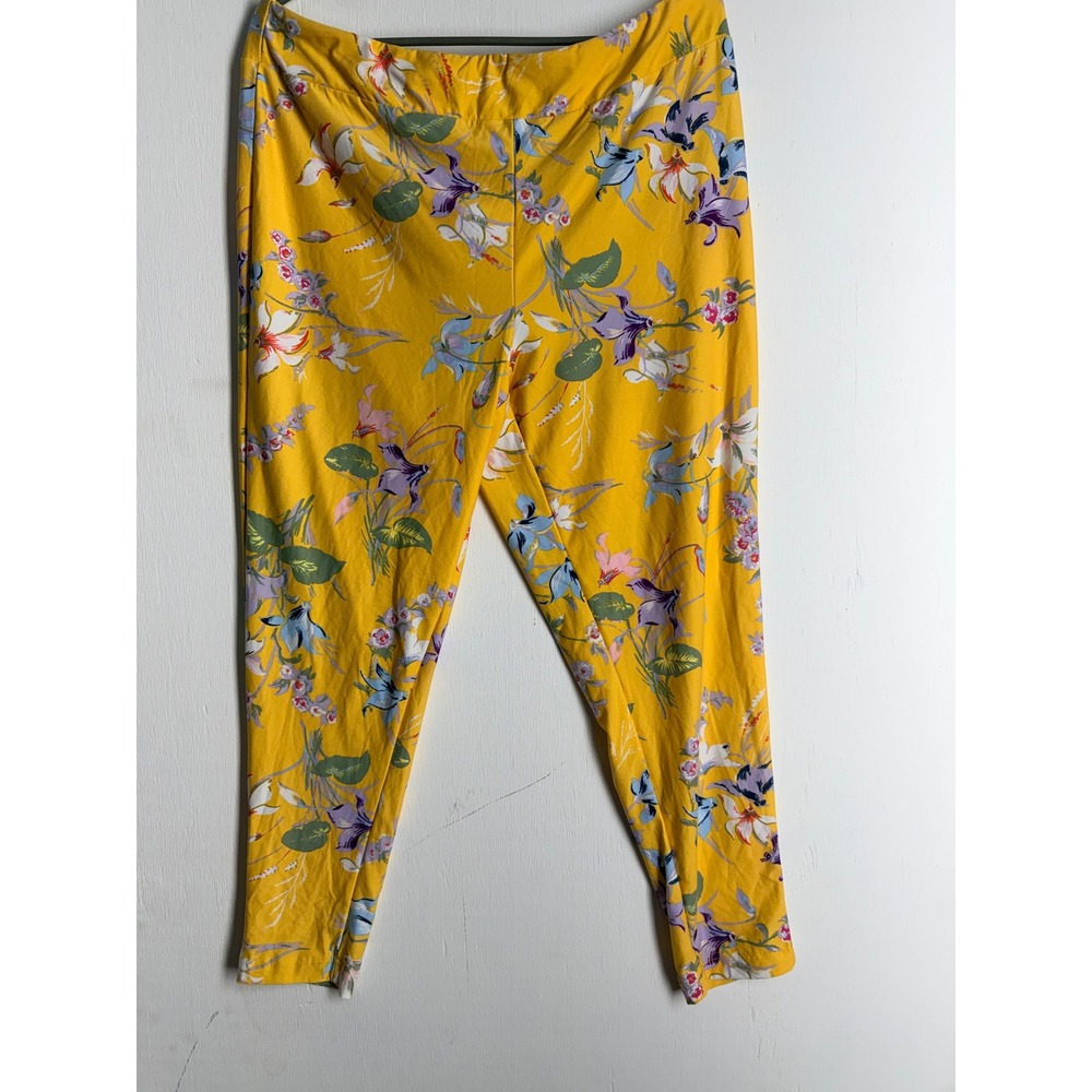 Terra & Sky Yellow Floral Leggings Plus Size 1X 16W-18W High Rise Stretch Knit